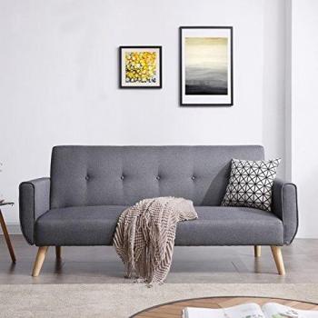 Sofá Cama Escandinavo Berlin Gris - 3 Plazas con Reposabrazos y Estructura de Madera Maciza
