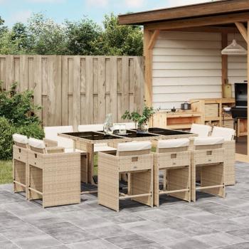 11-Piece Beige Poly Rattan Garden Dining Set with Cushions