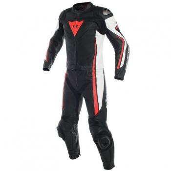Dainese 1513459-N32-50 Mono de piel, Negro/Blanco/Fluo Rojo, 50