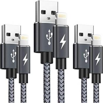 Cable Cargador iPhone, [3Pack 1M 1M 2M ] Cable Lightning Carga Rápida Trenzado de Nylon Cargador iPhone Compatible con Apple iPhone 12 11 Pro XS MAX XR X 8 Plus 7 Plus 6S 6 Plus 5 5S 5C SE - gris