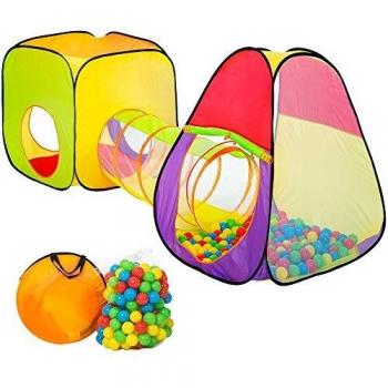 Tienda de campaña pirámide con túnel Tectake, incluye 200 bolas, bolsa de transporte, montaje rápido en pocos segundos, plegable y compacta