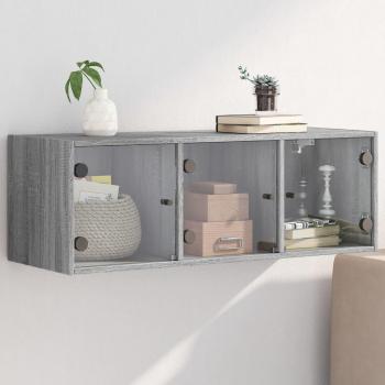 Armario de pared con puertas de vidrio gris Sonoma 102x37x35 cm