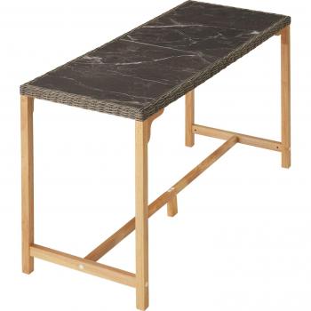 Mesa de bar de ratán Lovas 161 x 64,5 x 99,5 cm | Moderna mesa de bar con tablero grande | Dos tableros extraíbles de porcelanato gres marmolado | Fino trenzado de