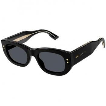 Gucci Bold Rectangular Sunglasses with Metal Rivets, Black, Female, Size: 51 MM