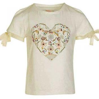 Billieblush - Camiseta de Manga Corta, diseño de corazón con Lentejuelas y Lazos Beige 104/110 cm