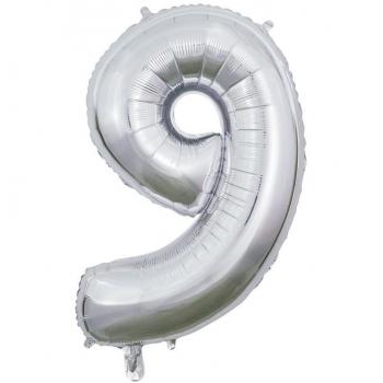 Globo de Foil Número 9 Plata 66 cm