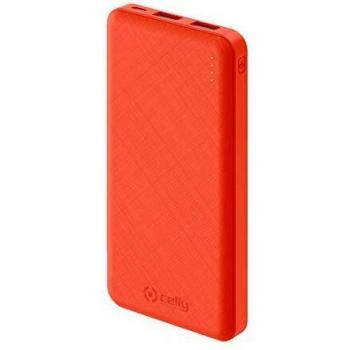 Celly PBE10000OR Power Bank 10.000 mAh Carga rápida, Batería Externa portátil compacta con Doble Salida USB 2.1 A, Naranja