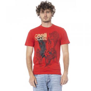 Cavalli Class Men's Logo Print Crew Neck T-Shirt - Red, Size: XXL