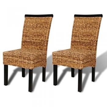 Dining Chairs Set of 2 in Abaca and Solid Mango Wood