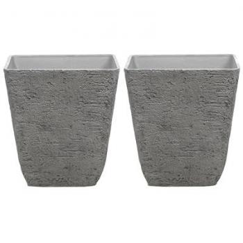 Conjunto de 2 macetas cuadradas de poliresina gris piedra para interiores y exteriores 49 x 49 x 53 cm Delos