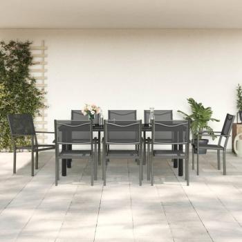 9-Piece Black Steel and Textilene Garden Dining Set