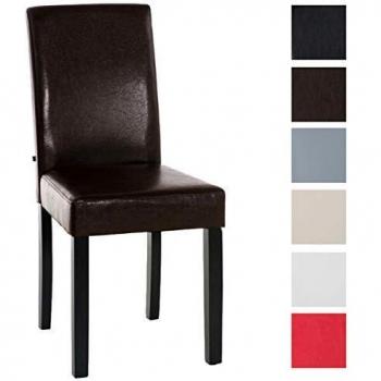 Silla de Comedor Ina Acolchada en Cuero Sintético Marrón y Negro con Estructura de Madera