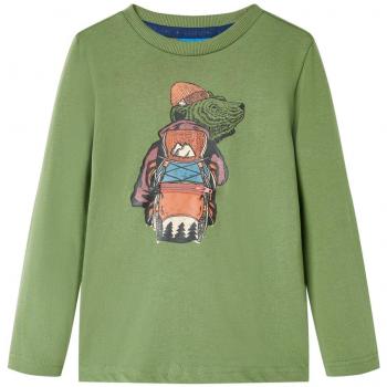 Camiseta infantil de manga larga con estampado de oso en color caqui claro talla 128