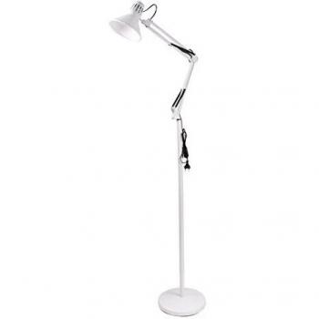 Lámpara de pie LED E27 con brazo orientable para lectura en metal blanco