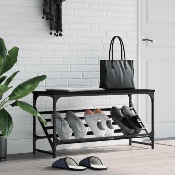 Zapatero negro de madera multicapa 90x30x45 cm