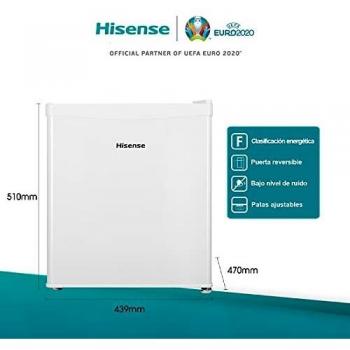 Hisense RR55D4AW1 - Mini Bar, Frigorífico Pequeño, 42 L de Capacidad Neta, 51 Cm Alto, Table Top, Una Puerta Reversible, Bajo Encimera, Silencioso, Color Blanco