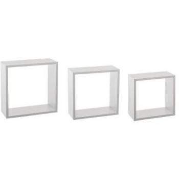 Conjunto de 3 Estantes Cubo Blancos - Organizadores de Pared en Madera DM