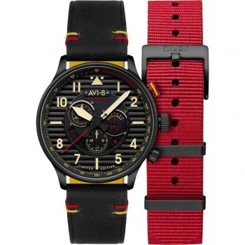 AVI-8 Flyboy Spirit of Tuskegee Limited Edition Chronograph Men's Watch 44mm Black Dial Quartz with Extra Strap