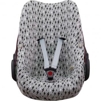 Funda para Silla de Coche Jyoko Compatible con Maxi Cosi Pebble y Bébé Confort, Algodón Estampado, Color Black Rayo