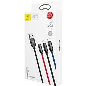 Baseus 3-in-1 Multi USB Charging Cable, Micro USB/Type-C/Lightning Connector, 1.2m Length, Fast Charge 5V 3.5A for iPhone, Android, Samsung Galaxy, Kindle, Sony