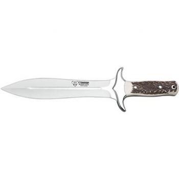 Cuchillo rematador Cudeman 104-C de montería con mango de asta de ciervo y hoja de 24 cm.
