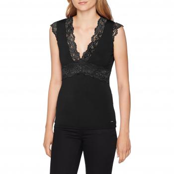 Morgan Tshirt Col V Dentelle DTEL T-Shirt, Negro