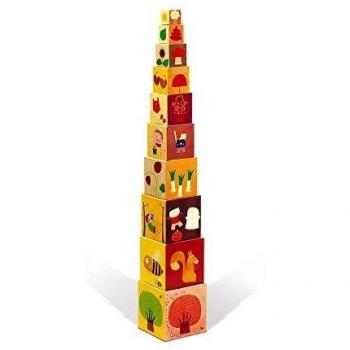Janod - J02917 - Pirámide cuadrada de las 4 estaciones con bloques apilables, juguete de manipulación para niños a partir de 1 año