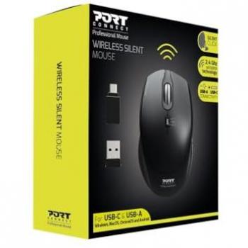 Ratón Inalámbrico Silencioso Ambidextro USB-A/USB-C 2.4GHz 1600DPI Negro