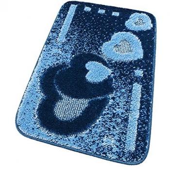 Alfombra de baño suave antideslizante absorbente con diseño de corazones azul 50x110 cm 100% Made in Italy