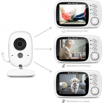 Vigilabebés Cámara, BOIFUN Camara vigilancia Bebe Inteligente con Pantalla LCD de 3.2, VOX, Visión Nocturna, Monitoreo de Temperatura, Despertador, Comunicación Bidireccional, Recargable