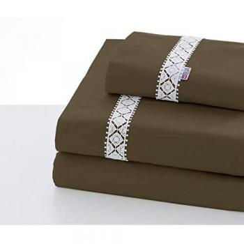 ESTELIA - Juego de sábanas Lace Color Visón - Cama de 180 cm