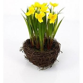Narciso artificial en nido grande, amarillo, 22 cm, Ø14 cm - Flor narciso artificial / Planta decorativa - artplants