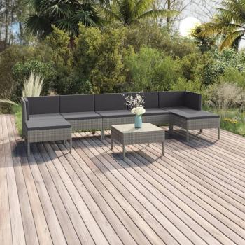 8-Piece Grey Poly Rattan Garden Lounge Set with Cushions