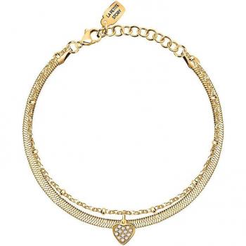 Pulsera Love de acero dorada La Petite Story con 2 cadenas y corazón, ajustable de 16 a 19 cm
