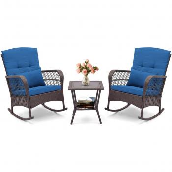 Navy Cushioned 3-Piece Plastic Patio Rocker Conversation Set