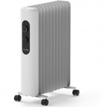 Radiador Eléctrico de Aceite Blanco 2500W Universalblue - Calefactor Bajo Consumo 11 Elementos para Habitaciones hasta 25 m² con Termostato Ajustable y Portátil con Ruedas