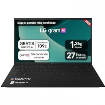 Portátil LG gram 15Z80T, AMD Ryzen AI 7-350, 32GB RAM, 1TB SSD, Pantalla IPS 15 (1920x1080), Ligero 1.290g, Windows