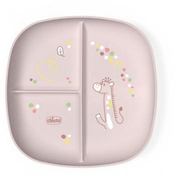 Chicco Plato Porcionado Rosa 12m+ con Compartimentos y Apto para Microondas