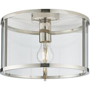 Plafón de techo Hopton 1 luz en acero niquelado brillante con pantalla de cristal transparente