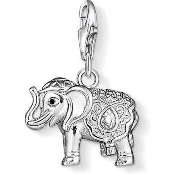 Thomas Sabo Women-Charm Pendant Elephant Charm Club 925 Sterling silver black zirconia white 1050-041-14