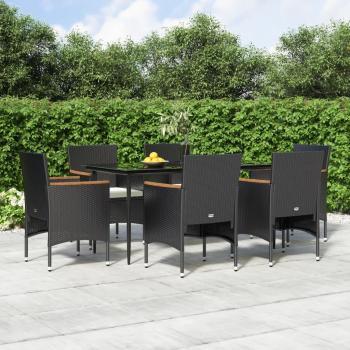 7-Piece Black Garden Dining Set with Cushions