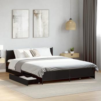 Cama con cajones de madera de ingeniería negra 135x190 cm