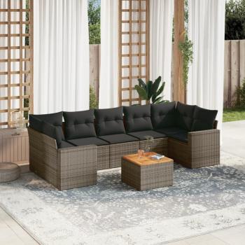 8-Piece Grey Poly Rattan Garden Sofa Set with Cushions
