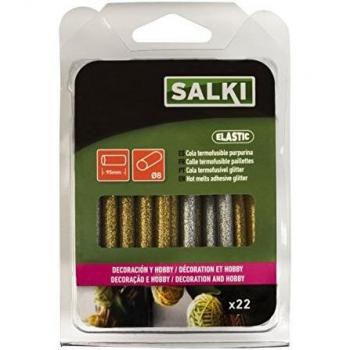 SALKI Barras de Cola Termofusible Para Decoración y Hobby con Purpurina - Silicona Caliente de 22 Unidades, 8mm Diámetro, 95mm largo, Colores Plata y Oro