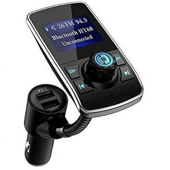 Aigoss Transmisor FM Bluetooth Coche, Manos Libres Bluetooth 3,0 Reproductor Adaptador de Radio, Dual USB Carga rápida 5V 1.0A / 2.1A, Pantalla de 1.44 Pulgadas, Soporte de Tarjeta TF y 3.5mm AUX