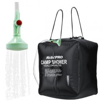 Bolsa solar de ducha, Risepro® 10 galones/40 l. Bolsa de ducha con calefacción solar para acampar con agua caliente a temperatura 45 °C, para senderismo, escalada XH07
