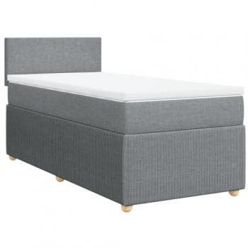 Cama box spring con colchón tela gris claro 100x200 cm