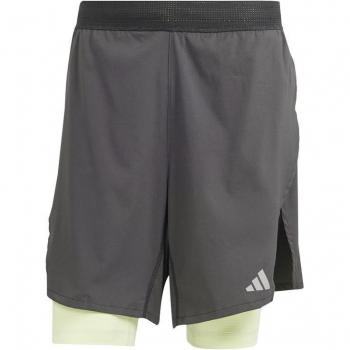Pantalones cortos de fitness adidas Essentials HIIT Elev hombre negro y gris oscuro verde, 2 en 1, HEAT.RDY, diseño cómodo y transpirable