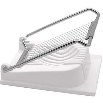 Fackelmann Cortador de Huevos, Ideal para Huevos Cocidos o Duros, con alambres cortantes de acero inoxidable y estructura en polipropileno blanco, 11x8 cm, 1 ud