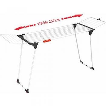 Vileda 157231 Infinity - Tendedero Extensible de acero, espacio total de tendido de 27 metros, soporte para artículos pequeños, dimensiones abierto 186 - 257 x 57 x 100 cm, color blanco